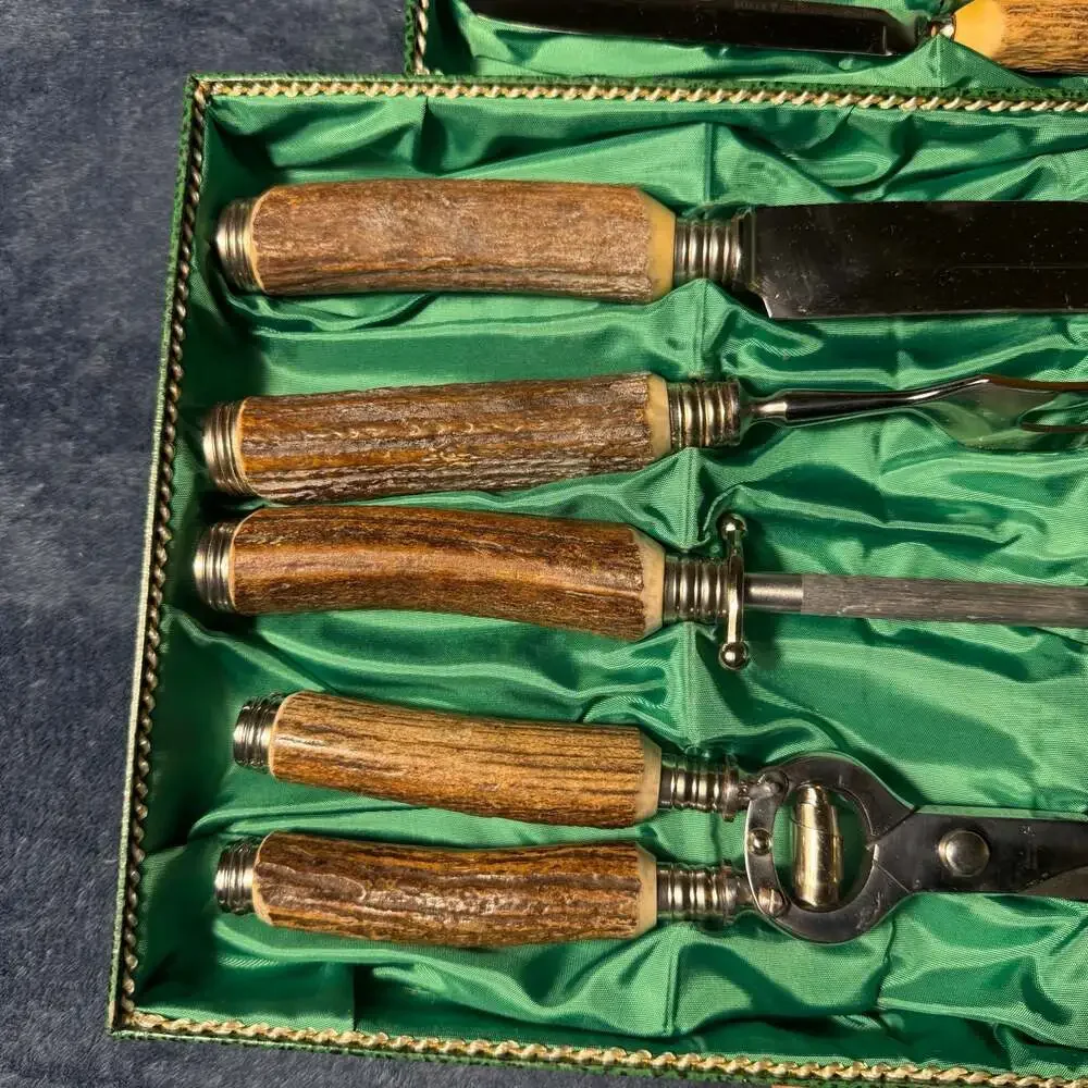 Vintage Boker Solingen Germany Stag Handle 11-Piece Carving and Steak Knife Set
